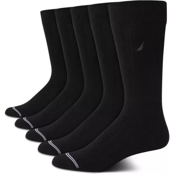 Nautica Mens Dress Socks  Lightweight Crew Socks 5 PackBlack Rib