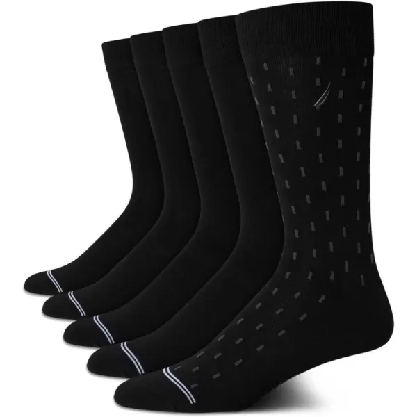 Nautica Mens Dress Socks  Lightweight Crew Socks 5 PackBlack Stripe