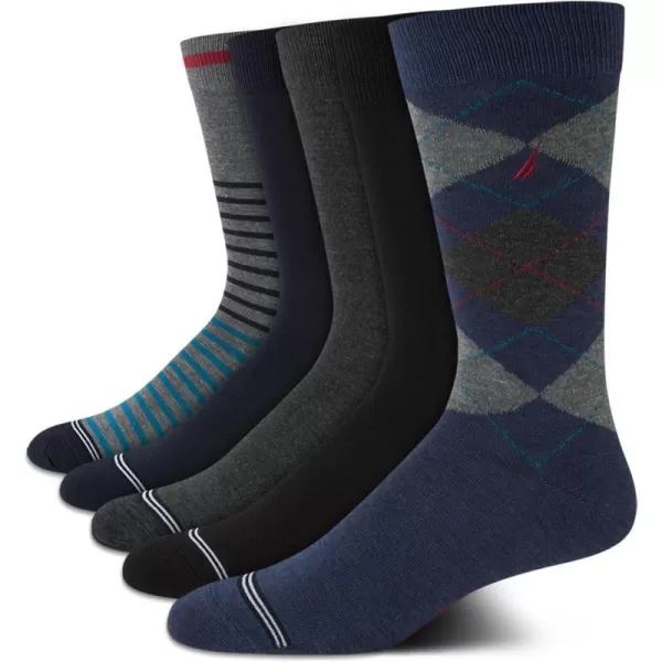 Nautica Mens Dress Socks  Lightweight Crew Socks 5 PackBlueBlack Argyle