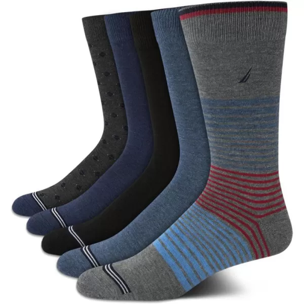 Nautica Mens Dress Socks  Lightweight Crew Socks 5 PackBlueBlackGrey