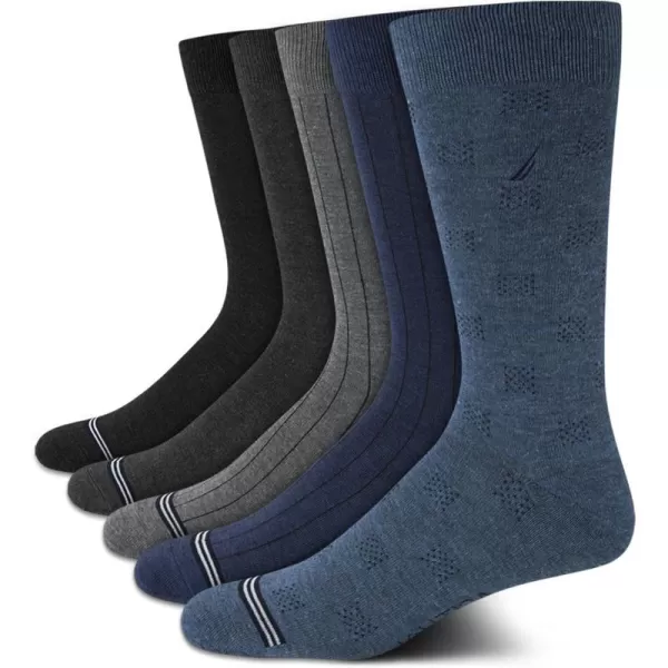 Nautica Mens Dress Socks  Lightweight Crew Socks 5 PackBlueGrey Heather