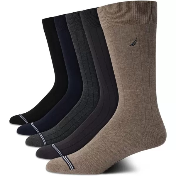 Nautica Mens Dress Socks  Lightweight Crew Socks 5 PackBrown Heather Assorted