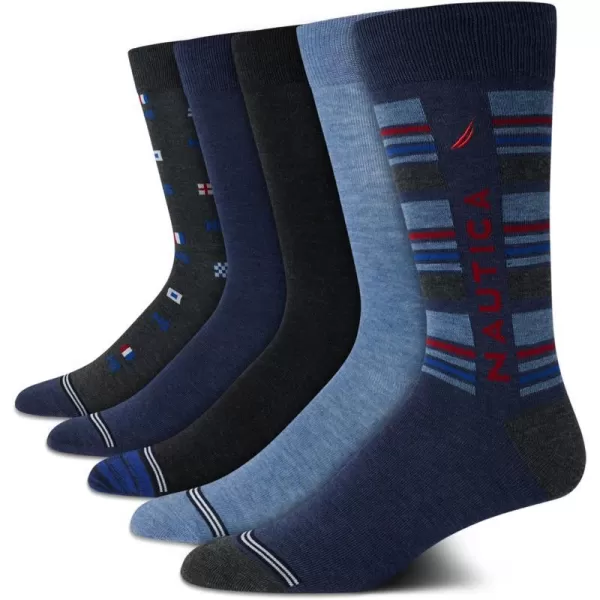 Nautica Mens Dress Socks  Lightweight Crew Socks 5 PackDark Denim Heather