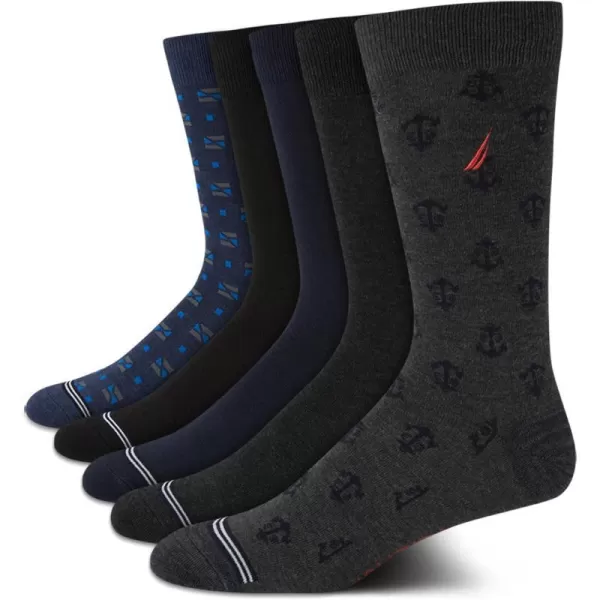 Nautica Mens Dress Socks  Lightweight Crew Socks 5 PackDark Grey Heather