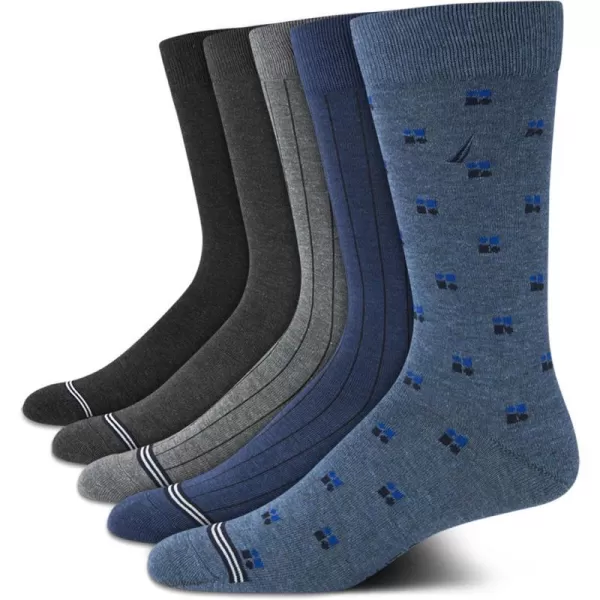 Nautica Mens Dress Socks  Lightweight Crew Socks 5 PackMedium Denim