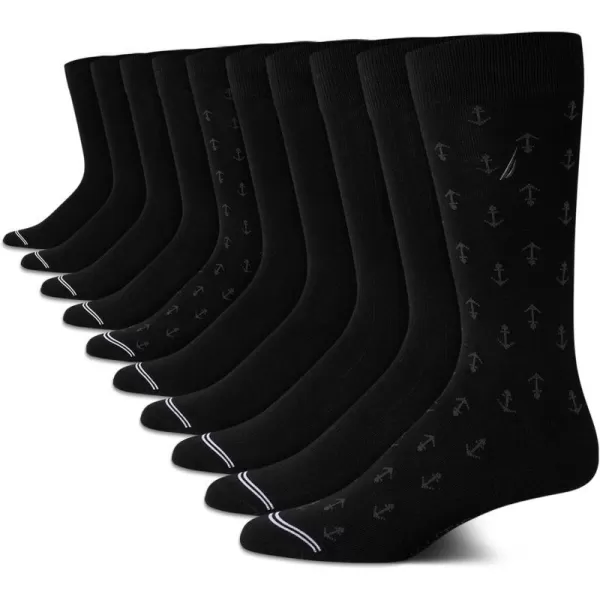 Nautica Mens Dress Socks  Patterned Crew Socks 10 PackBlack Logo