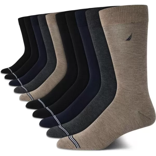 Nautica Mens Dress Socks  Patterned Crew Socks 10 PackBrown Heather