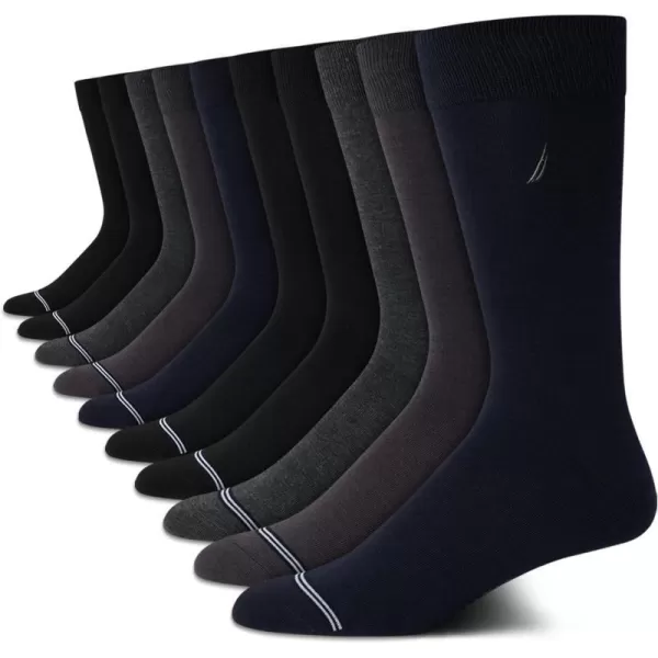 Nautica Mens Dress Socks  Patterned Crew Socks 10 PackNavy Assortment