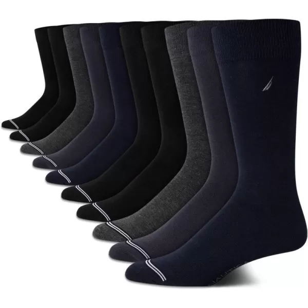 Nautica Mens Dress Socks  Patterned Crew Socks 10 PackNavyGreyBlack