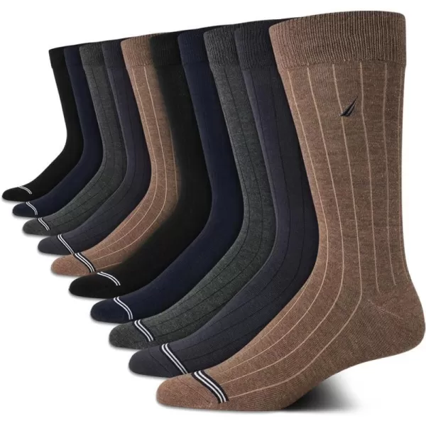 Nautica Mens Dress Socks  Solid Crew Socks 10 PackAssorted Rib