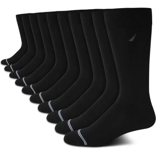 Nautica Mens Dress Socks  Solid Crew Socks 10 PackBlack Flat Knit