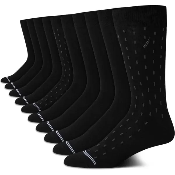 Nautica Mens Dress Socks  Solid Crew Socks 10 PackBlack Stripe