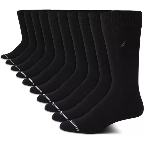 Nautica Mens Dress Socks  Solid Crew Socks 10 PackBlack Wide Rib