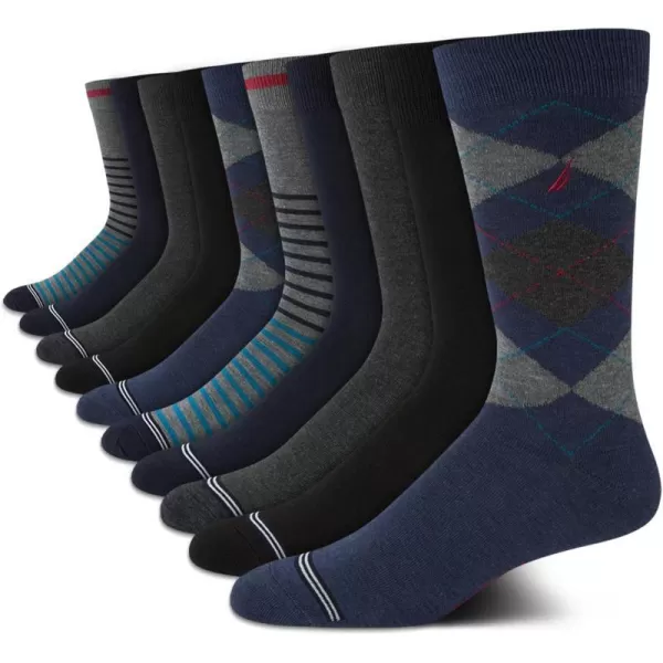 Nautica Mens Dress Socks  Solid Crew Socks 10 PackBlueBlack Argyle