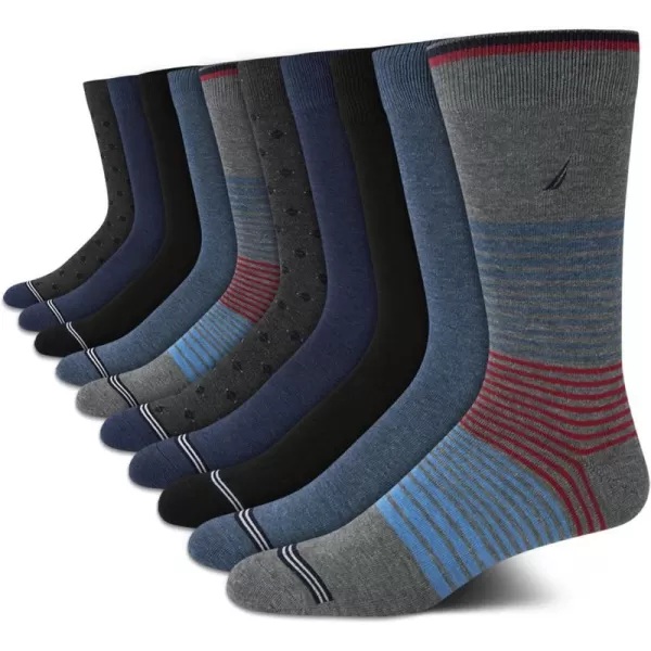 Nautica Mens Dress Socks  Solid Crew Socks 10 PackBlueBlackGrey