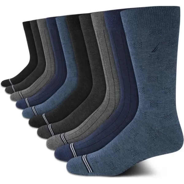 Nautica Mens Dress Socks  Solid Crew Socks 10 PackBlueGrey Heather