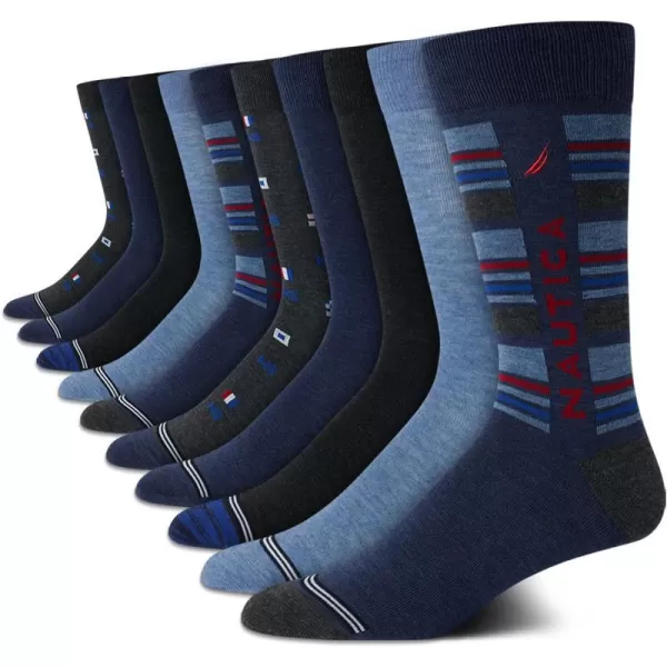 Nautica Mens Dress Socks  Solid Crew Socks 10 PackDark Denim Heather