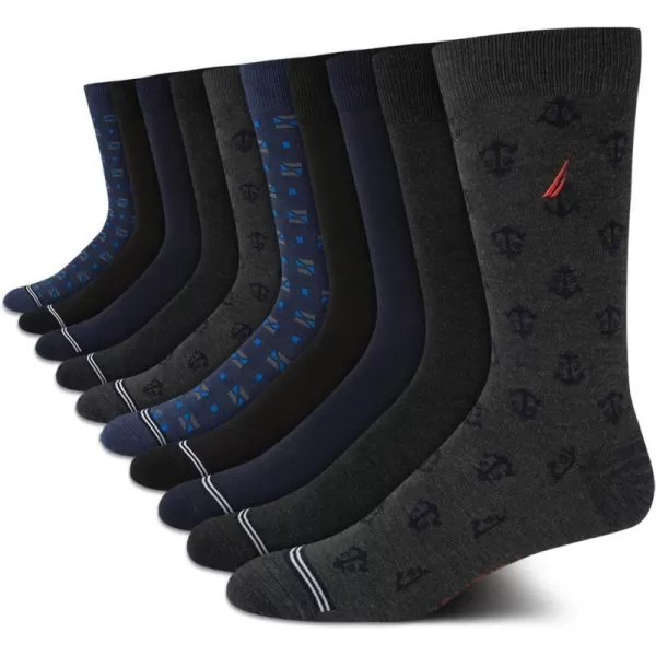 Nautica Mens Dress Socks  Solid Crew Socks 10 PackDark Grey Heather