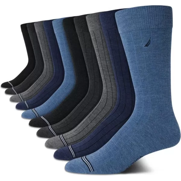 Nautica Mens Dress Socks  Solid Crew Socks 10 PackDenim Heather Assorted