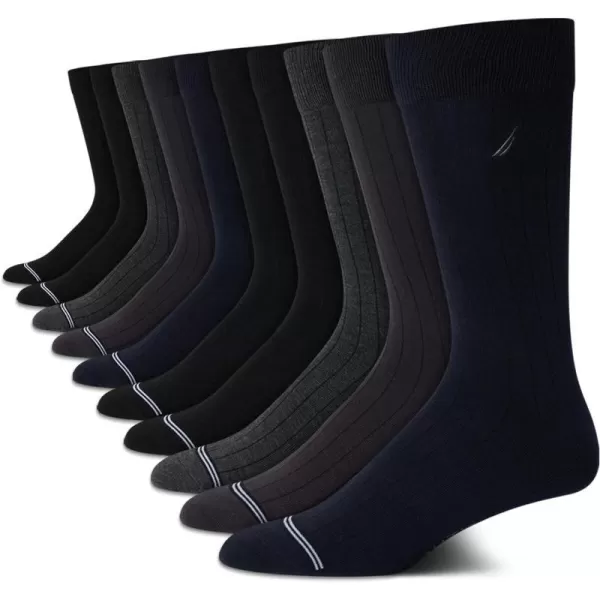 Nautica Mens Dress Socks  Solid Crew Socks 10 PackNavy Multi