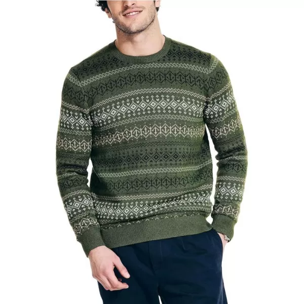 Nautica Mens Fair Isle Crewneck Sweater ChiveNautica Mens Fair Isle Crewneck Sweater Chive