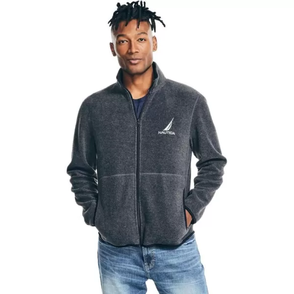 Nautica Mens FullZip Mock Neck Fleece SweatshirtNautex Collection FallWinter 2024 Charcoal Heather