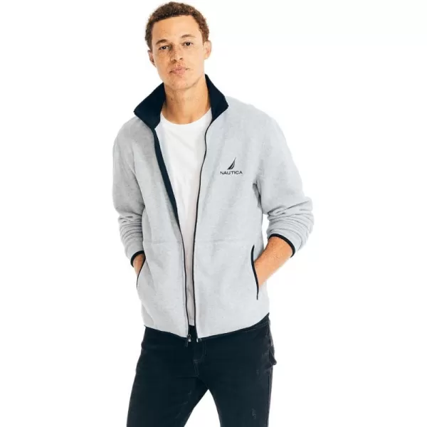 Nautica Mens FullZip Mock Neck Fleece SweatshirtNautex Collection FallWinter 2024 Grey Heather