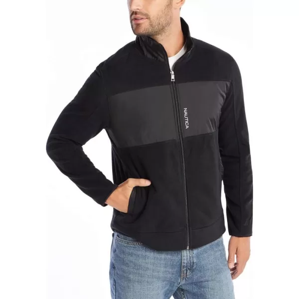 Nautica Mens FullZip Mock Neck Fleece SweatshirtTrue Black