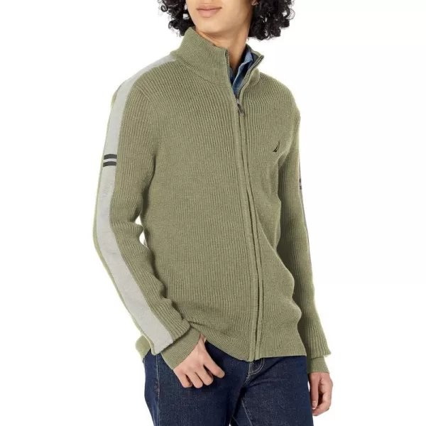 Nautica Mens FullZip MockNeck SweaterHillside Olive Heather