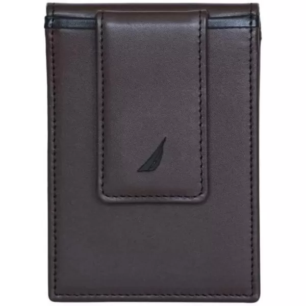 Nautica Mens Genuine Leather Front Pocket RFID Wallet Available in Smooth or Pebble GrainPop Color  BlackBrown