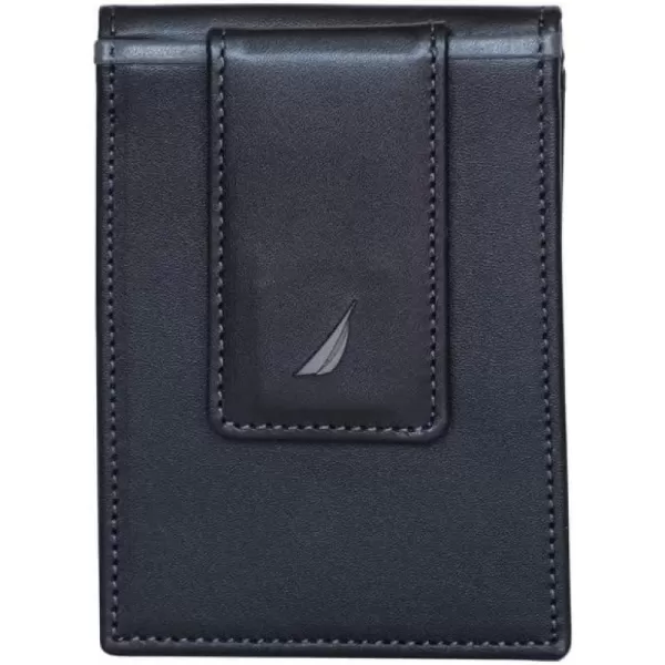 Nautica Mens Genuine Leather Front Pocket RFID Wallet Available in Smooth or Pebble GrainPop Color  BlackGrey