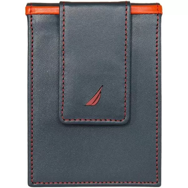 Nautica Mens Genuine Leather Front Pocket RFID Wallet Available in Smooth or Pebble GrainPop Color  NavyRed