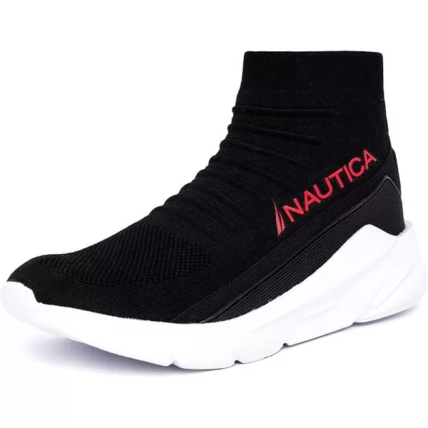 Nautica Mens High Top Sneakers Breathable Knit with Socks Ankle Support SlipOn Tennis Comfort Shoes for Fashion Gym SportsBlack Redsorte