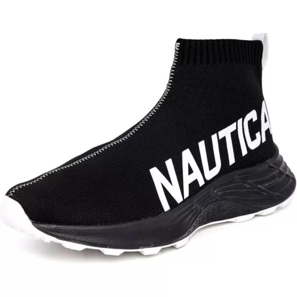 Nautica Mens High Top Sneakers Breathable Knit with Socks Ankle Support SlipOn Tennis Comfort Shoes for Fashion Gym SportsBlackWhitewoodland