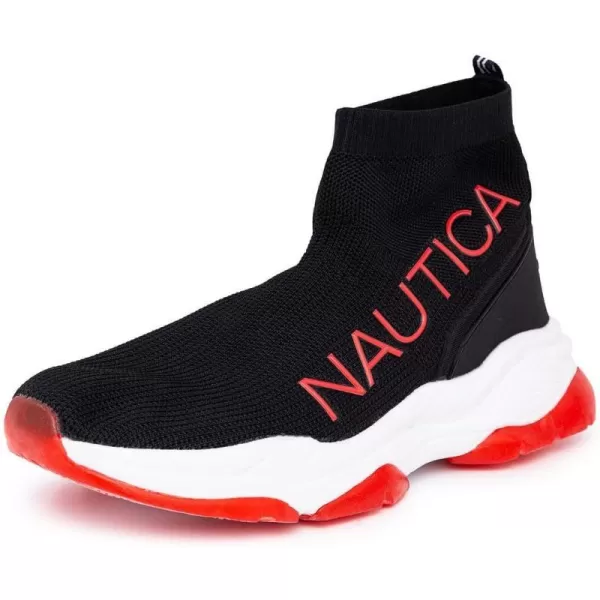 Nautica Mens High Top Sneakers Breathable Knit with Socks Ankle Support SlipOn Tennis Comfort Shoes for Fashion Gym SportsBowenblack Red