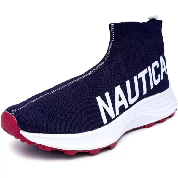 Nautica Mens High Top Sneakers Breathable Knit with Socks Ankle Support SlipOn Tennis Comfort Shoes for Fashion Gym SportsNavyRedwoodland