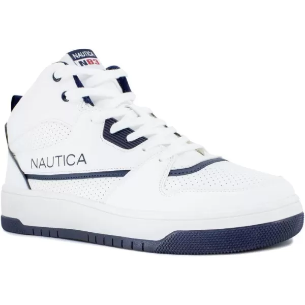 Nautica Mens HighTop Fashion Sneakers  LaceUp Trainers for Stylish Basketball Style and Comfortable Walking ShoesOakfordWhite Navyclifftop