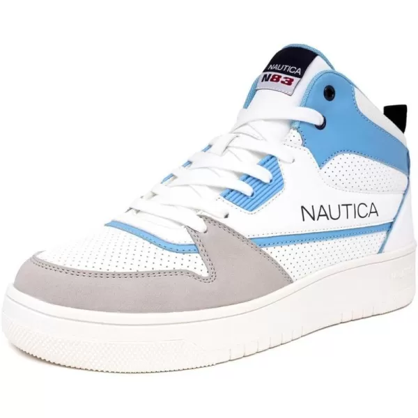 Nautica Mens HighTop Fashion Sneakers  LaceUp Trainers for Stylish Basketball Style and Comfortable Walking ShoesOakfordWhiteLight Blueclifftop