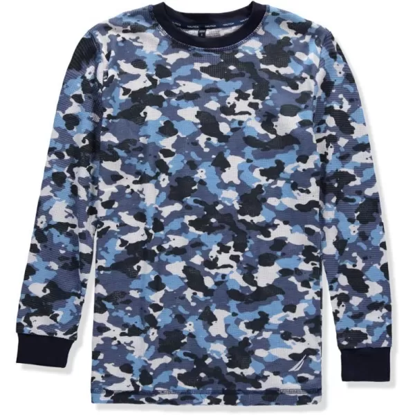 Nautica Mens Long Sleeve Base Layer Crewneck Waffle Thermal Underwear TopBlue Camo