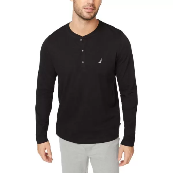 Nautica Mens Long Sleeve Henley Pajama TopTrue Black