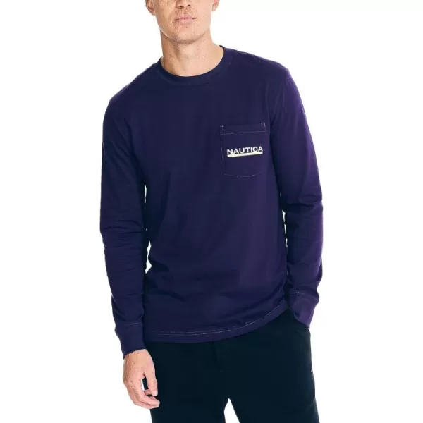 Nautica Mens LongSleeve Graphic Pocket TShirtViolet Wave