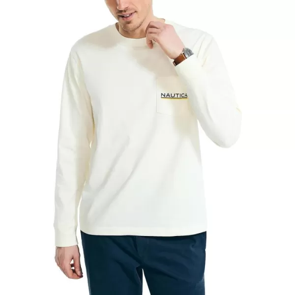 Nautica Mens LongSleeve Graphic Pocket TShirtWhite Cap