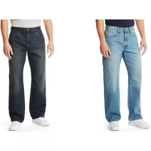 Nautica Mens Loose Fit 5 Pocket Jean PantRigger BlueHook Line Blue 2 Pack