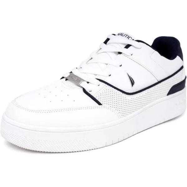 Nautica Mens LowTop Fashion Sneakers  LaceUp Trainers for Stylish Basketball Style and Comfortable Walking ShoesWhite Navy