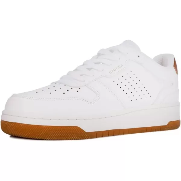 Nautica Mens LowTop Fashion Sneakers  LaceUp Trainers for Stylish Basketball Style and Comfortable Walking ShoesWhite Tan