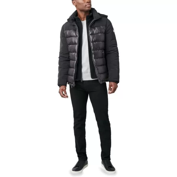 Nautica Mens Mixed Media Insulated Puffer Jacket with Fleece Bib Water and Wind ResistantBlack