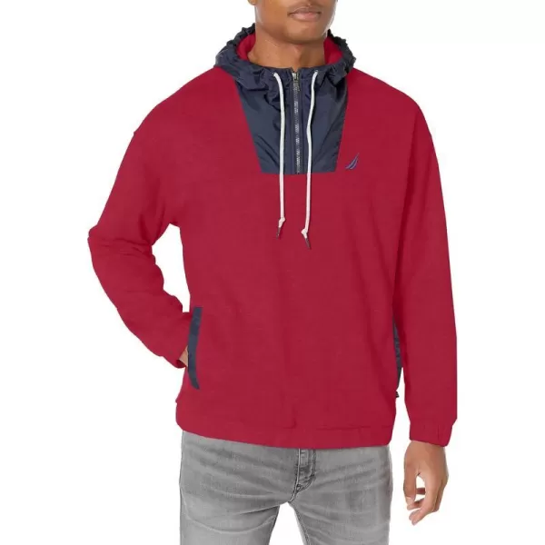 Nautica Mens Mixed Media Pullover Hoodie Biking Red SNautica Mens Mixed Media Pullover Hoodie Biking Red S