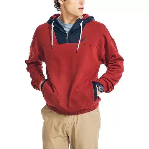 Nautica Mens Mixed Media Pullover HoodieBiking Red