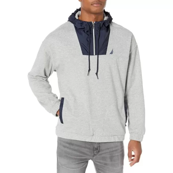 Nautica Mens Mixed Media Pullover HoodieGrey Heather