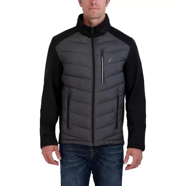 Nautica Mens Mixed Media Softshell Jacket Long Sleeve Quilted CoatHeather Grey